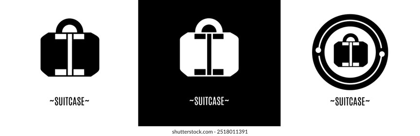 Suitcase logo set. Collection of black and white logos. Stock vector.