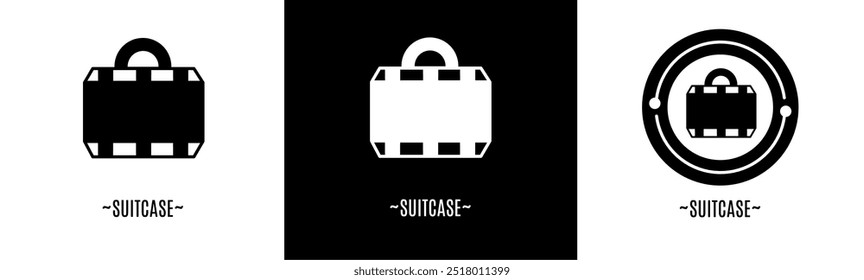 Suitcase logo set. Collection of black and white logos. Stock vector.