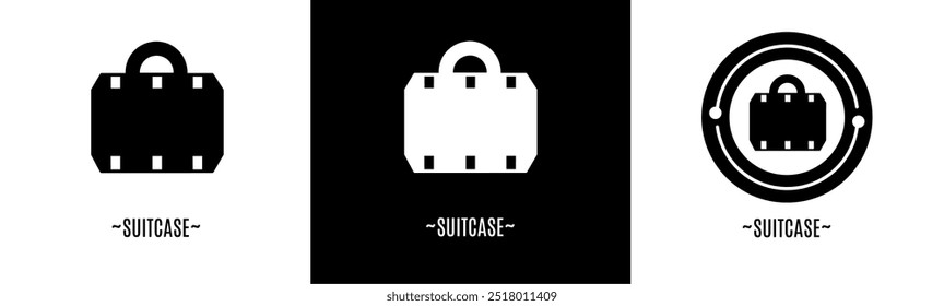 Suitcase logo set. Collection of black and white logos. Stock vector.