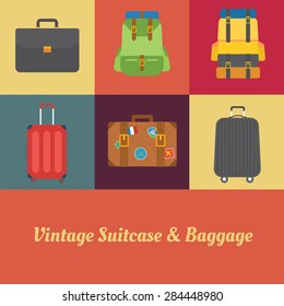 Suitcase, Luggage and Baggage in retro style