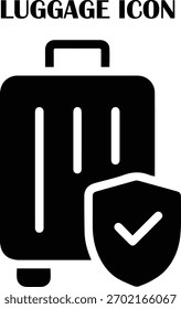 Koffer-Gepäckvektorsymbol, das Reise-, Urlaubs-, Tourismus-, Flughafen-Check-in- und Transportdienste darstellt. Sauberes und minimales Design für UI-, Web- und Grafikprojekte