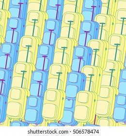 suitcase, luggage yellow and blue seamless pattern with no gaps vector illustration