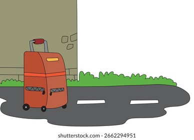 Suitcase lying on the road vector illustration