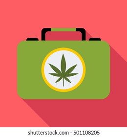 Suitcase with marijuana icon. Flat illustration of suitcase with marijuana vector icon for web