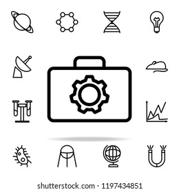 a suitcase with a mechanism icon. Science icons universal set for web and mobile