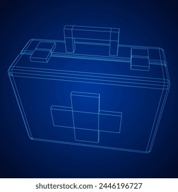 Suitcase of medical aid. Med kit symbol of emergency assistance with cross first aid equipment and treatment. Wireframe low poly mesh vector illustration