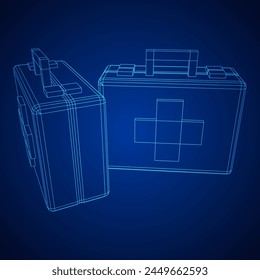 Suitcase of medical aid. Med kit symbol of emergency assistance with cross first aid equipment and treatment. Wireframe low poly mesh vector illustration