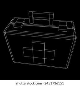 Suitcase of medical aid. Med kit symbol of emergency assistance with cross first aid equipment and treatment. Wireframe low poly mesh vector illustration