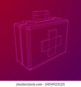 Suitcase of medical aid. Med kit symbol of emergency assistance with cross first aid equipment and treatment. Wireframe low poly mesh vector illustration