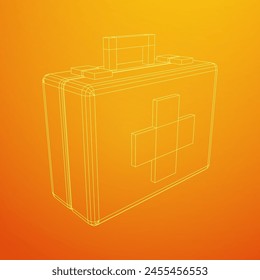 Suitcase of medical aid. Med kit symbol of emergency assistance with cross first aid equipment and treatment. Wireframe low poly mesh vector illustration