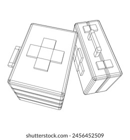 Suitcase of medical aid. Med kit symbol of emergency assistance with cross first aid equipment and treatment. Wireframe low poly mesh vector illustration