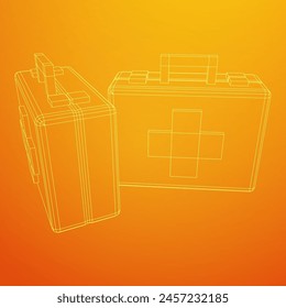 Suitcase of medical aid. Med kit symbol of emergency assistance with cross first aid equipment and treatment. Wireframe low poly mesh vector illustration