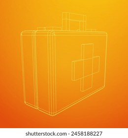 Suitcase of medical aid. Med kit symbol of emergency assistance with cross first aid equipment and treatment. Wireframe low poly mesh vector illustration