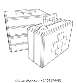 Suitcase of medical aid. Med kit symbol of emergency assistance with cross first aid equipment and treatment. Wireframe low poly mesh vector illustration