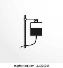 Suitcase with medications. First aid kit. Vector icon. Black and white view