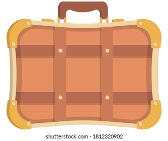 Suitcase with metal linings. Vintage object in cartoon style.