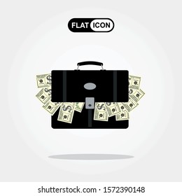 Suitcase with money concept , Suitcase full of money - Vector illustration in flat style.
