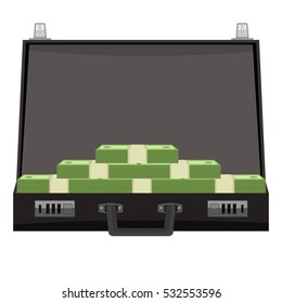 Suitcase with money concept. Open suitcase full of money, business illustration. Icon with flat color style
