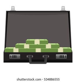Suitcase with money concept. Open suitcase full of money, business illustration. Icon with flat color style