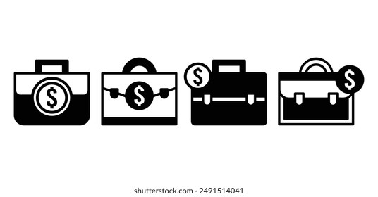 suitcase money dollar sign icon symbol vector design black white color simple illustration collection set isolated