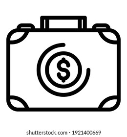 Maleta con icono de dinero. Maleta de esquema con icono de vector de dinero para diseño web aislado en fondo blanco