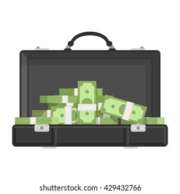 Suitcase money vector illustration in flat style, suitcase with money concept. Open suitcase full of money, business illustration. Suitcase full of money. Suitcase money concept. Suitcase money icon.