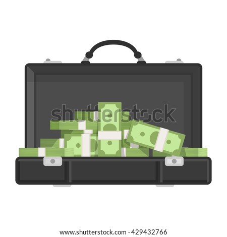 Suitcase money vector illustration in flat style, suitcase with money concept. Open suitcase full of money, business illustration. Suitcase full of money. Suitcase money concept. Suitcase money icon.