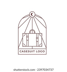 Suitcase and Moon Minimalist monoline art logo style, simple modern estate logo, vector template for your brand