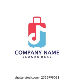 Suitcase with Music logo design vector. Suitcase logo design template concept