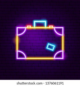 Suitcase Neon Label. Vector Illustration of Travel Promotion.