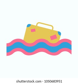 suitcase in the ocean island in the ocean.