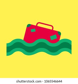 suitcase in the ocean island in the ocean.