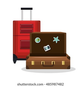 suitcase old and suitcase red with wheels design isolated