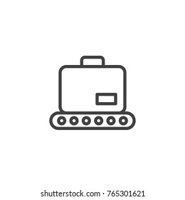 Suitcase on luggage conveyor line icon, outline vector sign, linear style pictogram isolated on white. Symbol, logo illustration. Editable stroke