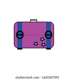 A suitcase on wheels designed for an exciting journey. purple with stars.