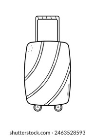 Suitcase on wheels doodle sketch. Vector illustration of hand luggage, the concept of travel, moving, business trip. Isolated on white.