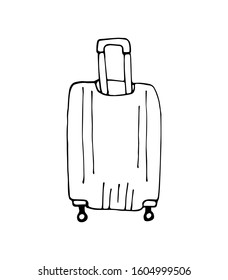 Suitcase on wheels in Doodle style. Vector hand-drawn illustration.