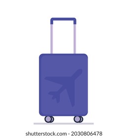 A suitcase on wheels drawn in a vector with a pull-out handle. The finished image in a flat style.