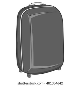 Suitcase on wheels icon in black monochrome style isolated on white background. Luggage symbol vector illustration