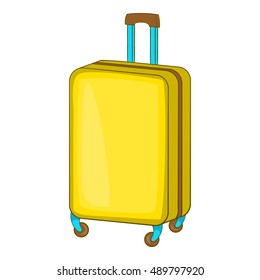 Suitcase on wheels icon in cartoon style isolated on white background. Tourism and journey symbol vector illustration