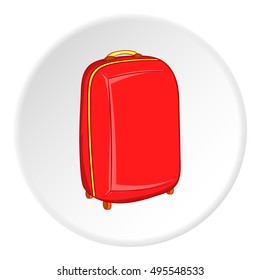 Suitcase on wheels icon in cartoon style isolated on white circle background. Luggage symbol vector illustration