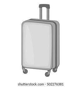 Suitcase on wheels icon. Gray monochrome illustration of suitcase on wheels vector icon for web