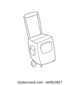 Suitcase on wheels icon in outline style isolated on white background. Luggage symbol