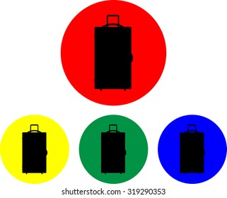 Suitcase on wheels icon set. Baggage and luggage, trip and vacation, journey and briefcase. Vector illustration