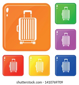 Suitcase on wheels icons set collection vector 6 color isolated on white background