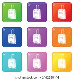 Suitcase on wheels icons set 9 color collection isolated on white for any design