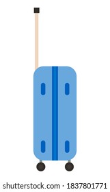 Suitcase on wheels, isolated object vector. Baggage or luggage, summer vacations abroad, journey or trip, leather bag with handle, pockets on zipper. Journey package, business travel bag. Flat cartoon