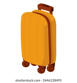 A suitcase on wheels made of plastic sideways. Yellow shockproof suitcase with retractable handle for travel and business trips. Vector flat illustration isolated on white