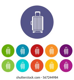 Suitcase on wheels set icons in different colors isolated on white background