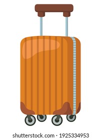 Suitcase on wheels. Travel accessory in cartoon style.